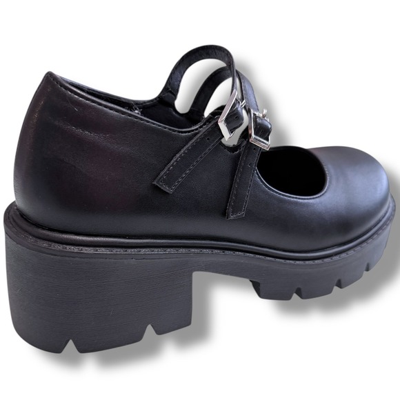 NIB Black Chunky Platform Mary Jane Shoes Women Size 8.5 Double Strap Buckle - Picture 2 of 14